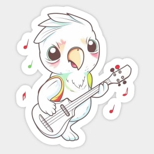 Cute Bird Playing Bass Guitar Sticker
